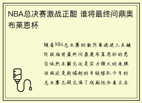 NBA总决赛激战正酣 谁将最终问鼎奥布莱恩杯 NBA总决赛激战正酣 谁将最终问鼎奥布莱恩杯